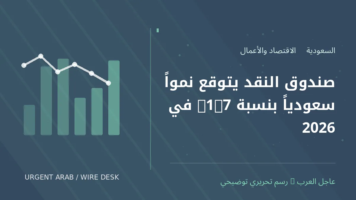 رسم تحريري أصلي غير فوتوغرافي يرمز إلى موضوع: صندوق النقد يتوقع نمواً سعودياً بنسبة 1.7% في 2026
